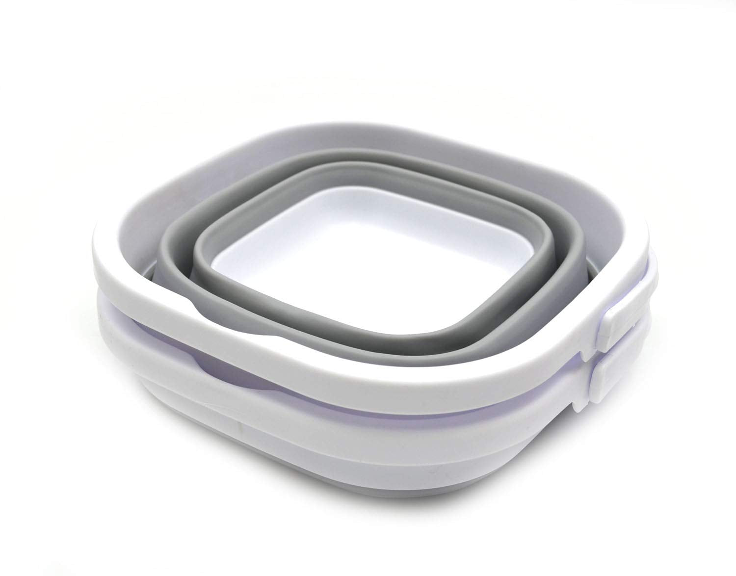 SAMMART Set of 2-2.6L (0.68 Gallon) Super Mini Sqare Collapsible Plastic Bucket - Foldable Square Tub - Portable Fishing Water Pail - Space Saving