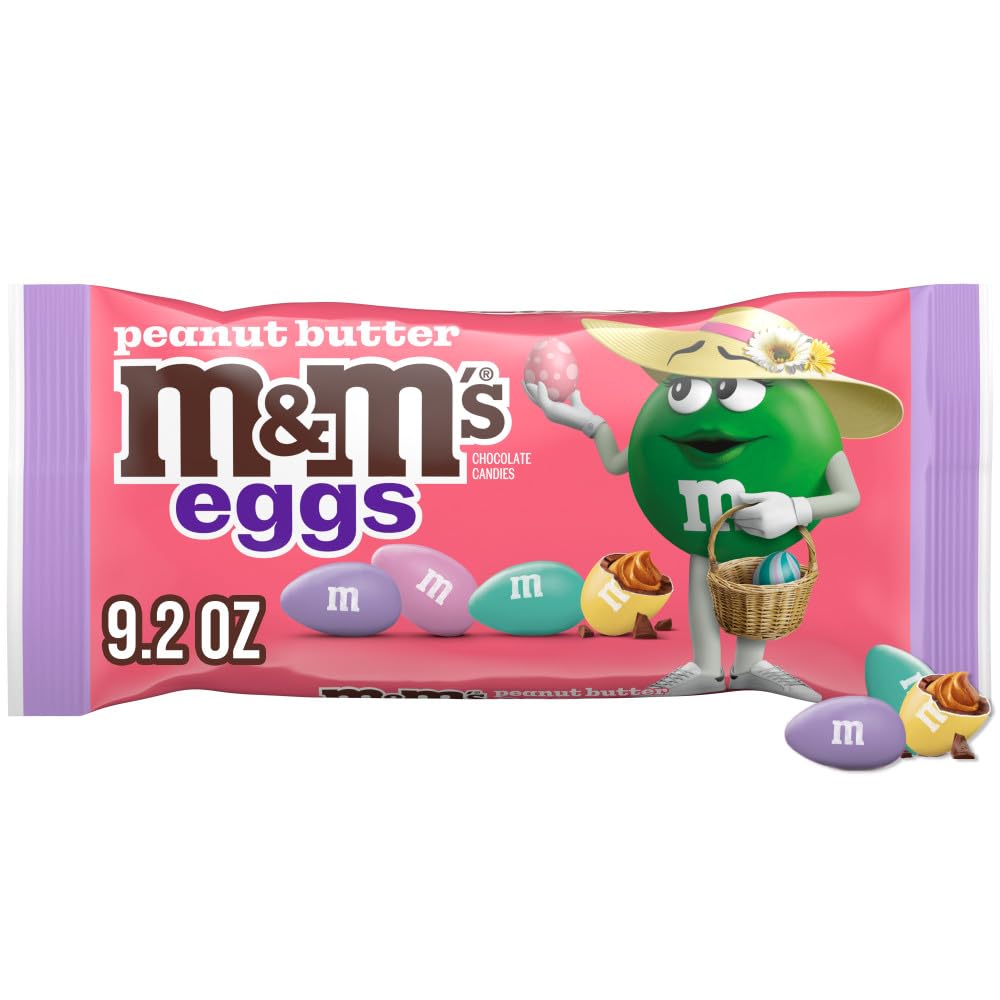 M&M'S Peanut Butter Eggs, Chocolate Easter Candy for Easter Basket Stuffers, Candy Dish, Desserts and More, 9.2 Ounces Bag