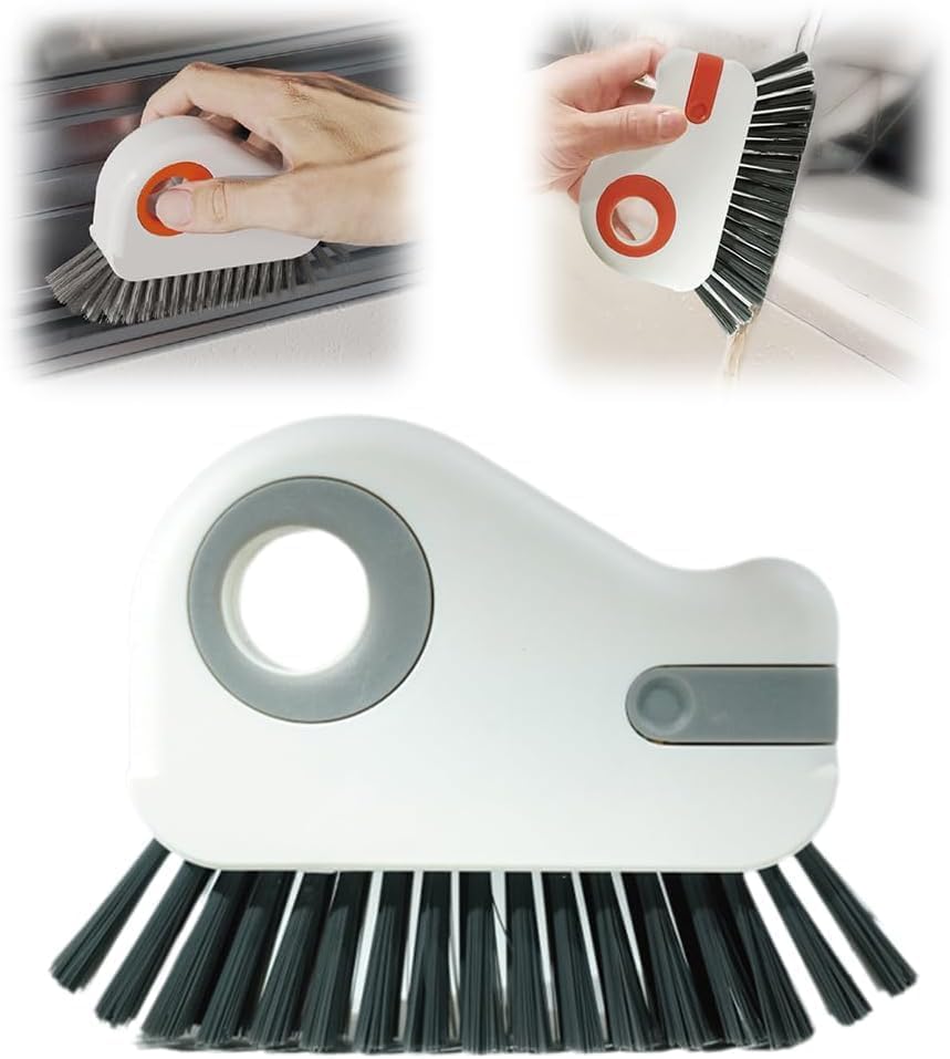 2-in-1 Groove Cleaning Brush with Hidden Scraper, Window Track Cleaner Brush, Crevice Cleaning Tool for Sliding Door Tracks, Window Sills, Narrow