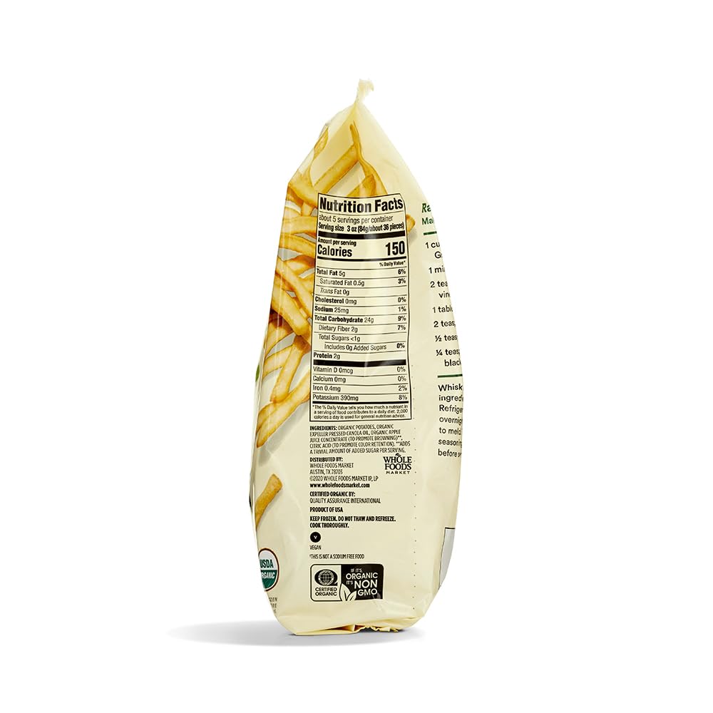 365 by Whole Foods Market, Organic Shoestring French Fries No Salt Added, 16 Ounce, (Frozen)