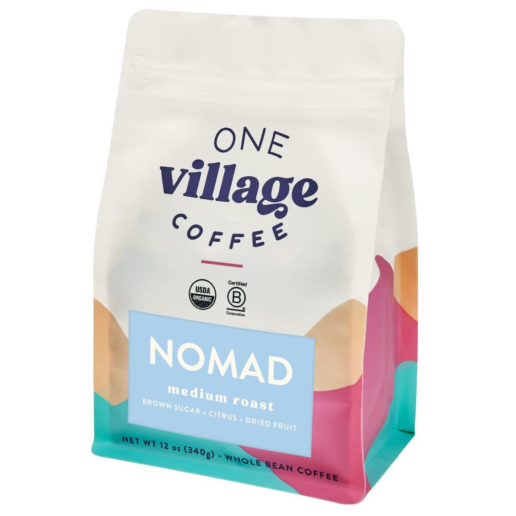 One Village Coffee, Nomad Medium Roast, Whole Bean Coffee, Natural Process, Brown Sugar, Citrus, Dried Fruit, 12oz (Nomad - Medium Roast)