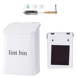 Magnetic Lint Bin with Lint Brush, Two White Hooks, one Black Back Side Hook & All Accessories for Laundry Room Decor, Wall-Mounted Lint Bin with Lid