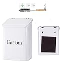 Magnetic Lint Bin with Lint Brush, Two White Hooks, one Black Back Side Hook & All Accessories for Laundry Room Decor, Wall-Mounted Lint Bin with Lid