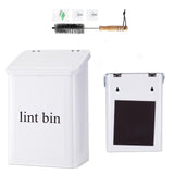 Magnetic Lint Bin with Lint Brush, Two White Hooks, one Black Back Side Hook & All Accessories for Laundry Room Decor, Wall-Mounted Lint Bin with Lid