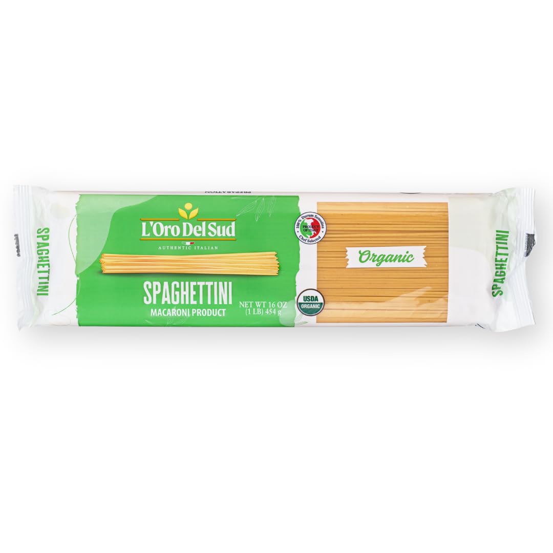 Organic Spaghettini Pasta, 4 pack, 100% Durum Wheat, Italian Pasta, Premium Quality Product of Italy 16 Ounce (4 Pack) by L'Oro del Sud.