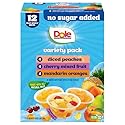 Dole Diced Peaches, Mandarin Oranges, and Cherry Mixed Fruit with No Sugar Added Variety Pack - Dole Fruit Bowls Snacks - 4 oz Bowls - 12 Pack