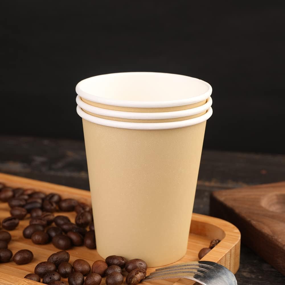 BALDCC 25 Pack 8 oz Disposable Paper Cups, Disposable Coffee Cups, Hot/Cold Beverage Drinking Cup for Offices, Home Kitchens, Coffee Shops?Khaki?