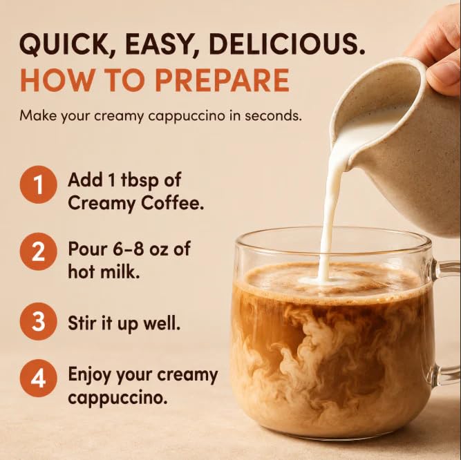 Creamy Coffee Caramel - Instant Coffee Cream, Dairy Free, Gluten Free, Zero Sodium - Ready to Use, 12 Servings - 11.8 fl oz
