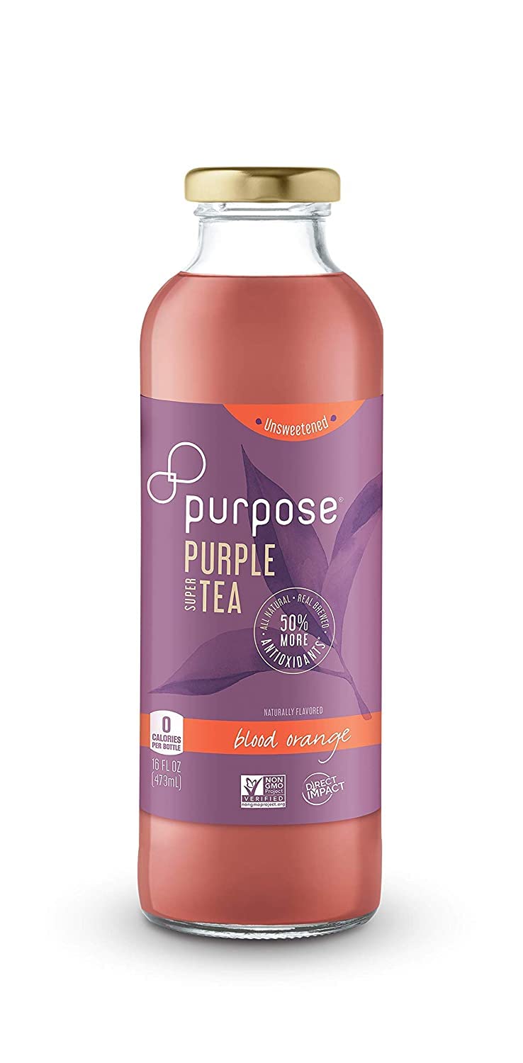 Purpose Tea, Blood Orange - Bottled Iced Tea, All Natural Brewed Organic Purple Leaves, Unsweetened, Pure, Non-GMO, High in Antioxidants