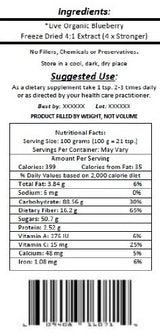 Virgin Extracts (TM) Pure Premium Organic Freeze Dried Blueberry Powder Extract 4:1 Concentrate (4 X Stronger) Superfood 8oz Pouch
