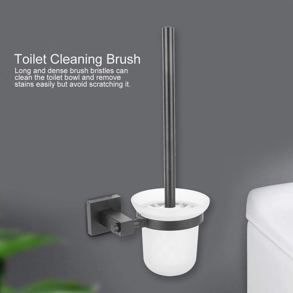 TOPINCN Household Black Bathroom Toilet Brush Holder Set Wall Mounted Long Handle Brush with Cup