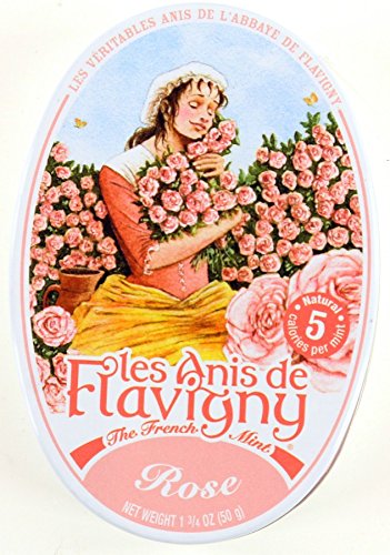 Les Anis de Flavigny French Mints Candy - Rose Flavor Hard Candy, Natural Gourmet Sweets in Classic Tin, 50g (1.75 oz) Each (Pack of 2)