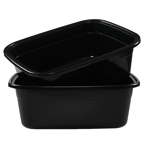 Taysisiter 18 Quart Plastic Rectangular Dish Pan, Black Washing Basin, 2 Packs
