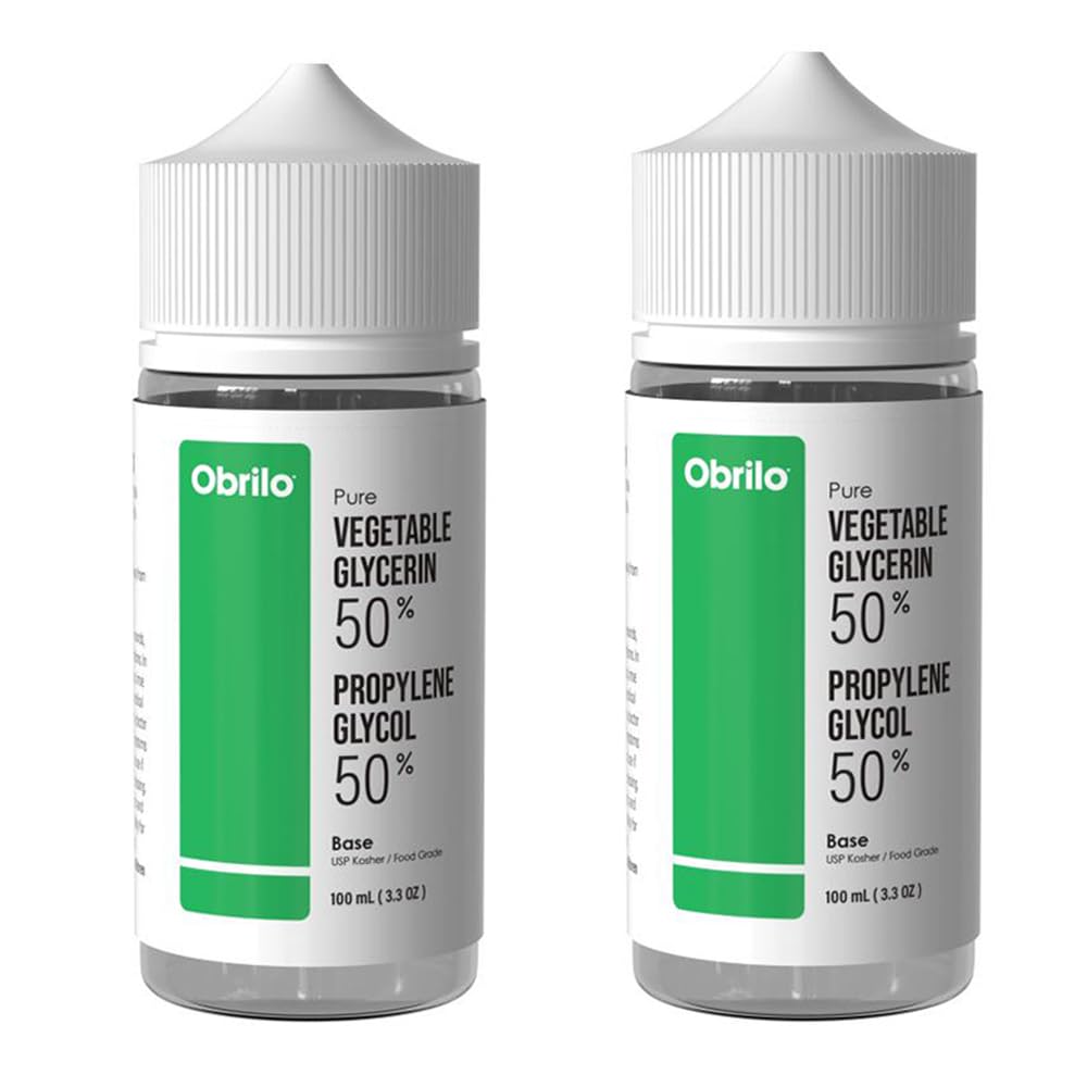 Obrilo 100 mL (3.3 oz.) x 2 Bottles 50/50 Blend Vegetable Glycerin (VG) & Propylene Glycol (PG), Pure USP Kosher, Food Grade, DIY