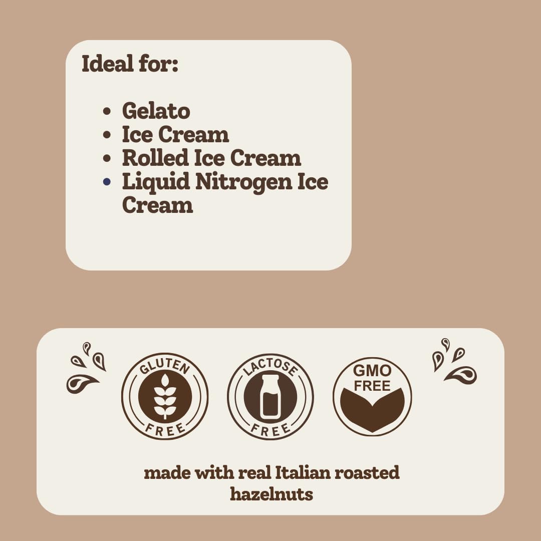 Hazelnut Paste Flavoring for Gelato, Rolled Ice Cream, and Ice Cream. (500g, 1.1 lbs) Made with Natural Hazelnuts