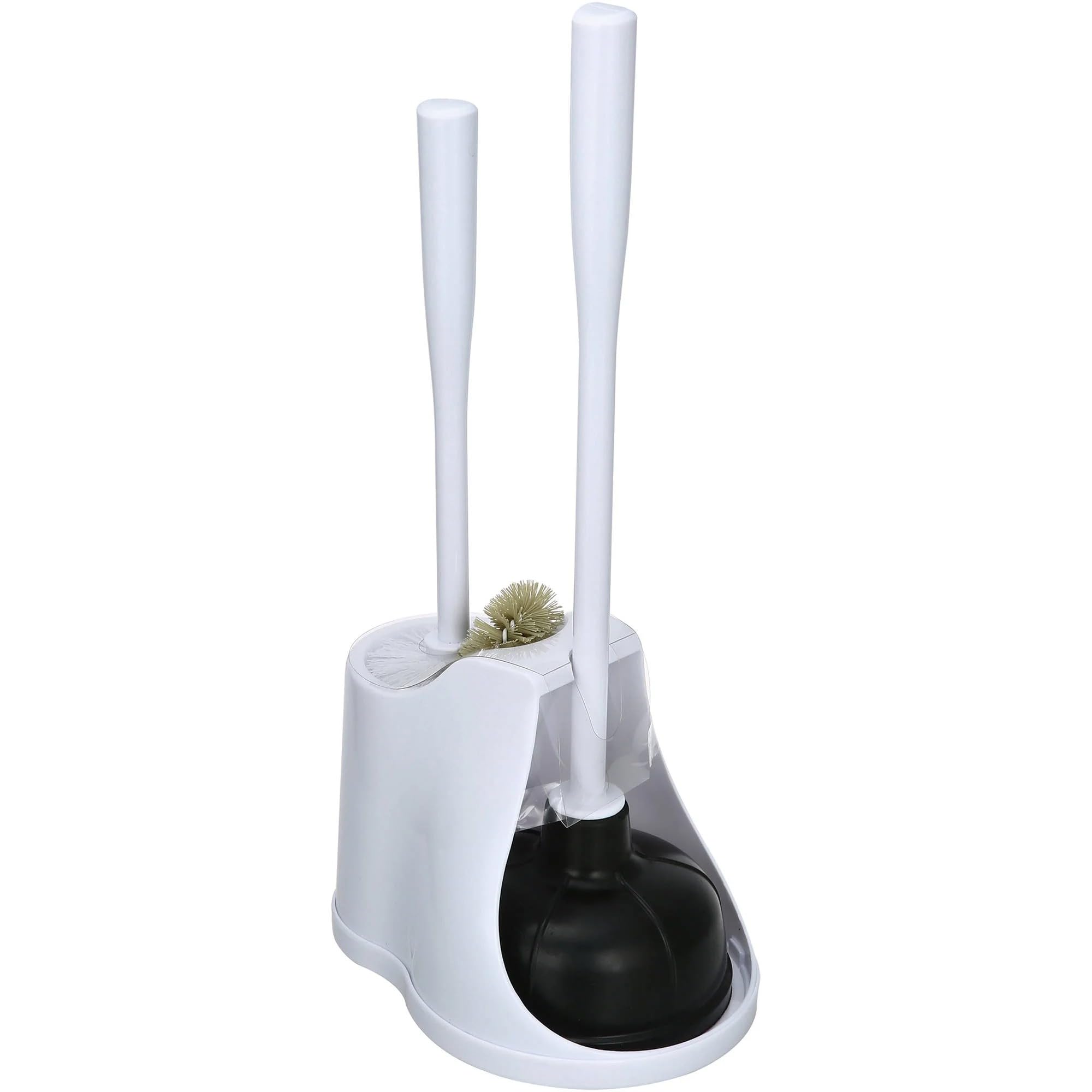 Toilet Plunger and Brush Set with Holder, 2-in-1 Heavy Duty Toilet Plunger & Durable Bowl Brush Combo, Bathroom Cleaning Kit with Modern Caddy Stand