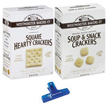 Westminster Bakers Company, Square Hearty Crackers and Soup & Snack Crackers, 6-8 Ounce Box (Pack of 4) - with Make Your Day Bag Clip