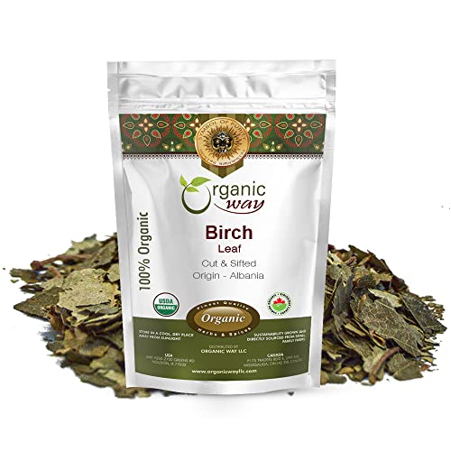 Organic Way Birch Leaf (Betula pendula) Cut & Sifted - European Wild-Harvest | Herbal Tea | Kosher & USDA Certified | Vegan, Non-GMO & Gluten Free |