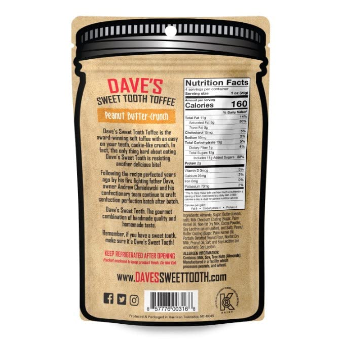 Dave's Sweet Tooth Toffee - Peanut Butter Crunch Toffee Gift Set (4 oz. x 3) - Homemade & Handmade Peanut Butter Gourmet Soft Toffee with Real Butter