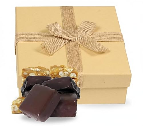 Gourmet Dark Chocolate Covered Peanut Brittle Gift Box by Its Delish, 16 Oz (1 LB) | English Toffee Squares | Handmade Old-Fashioned Style