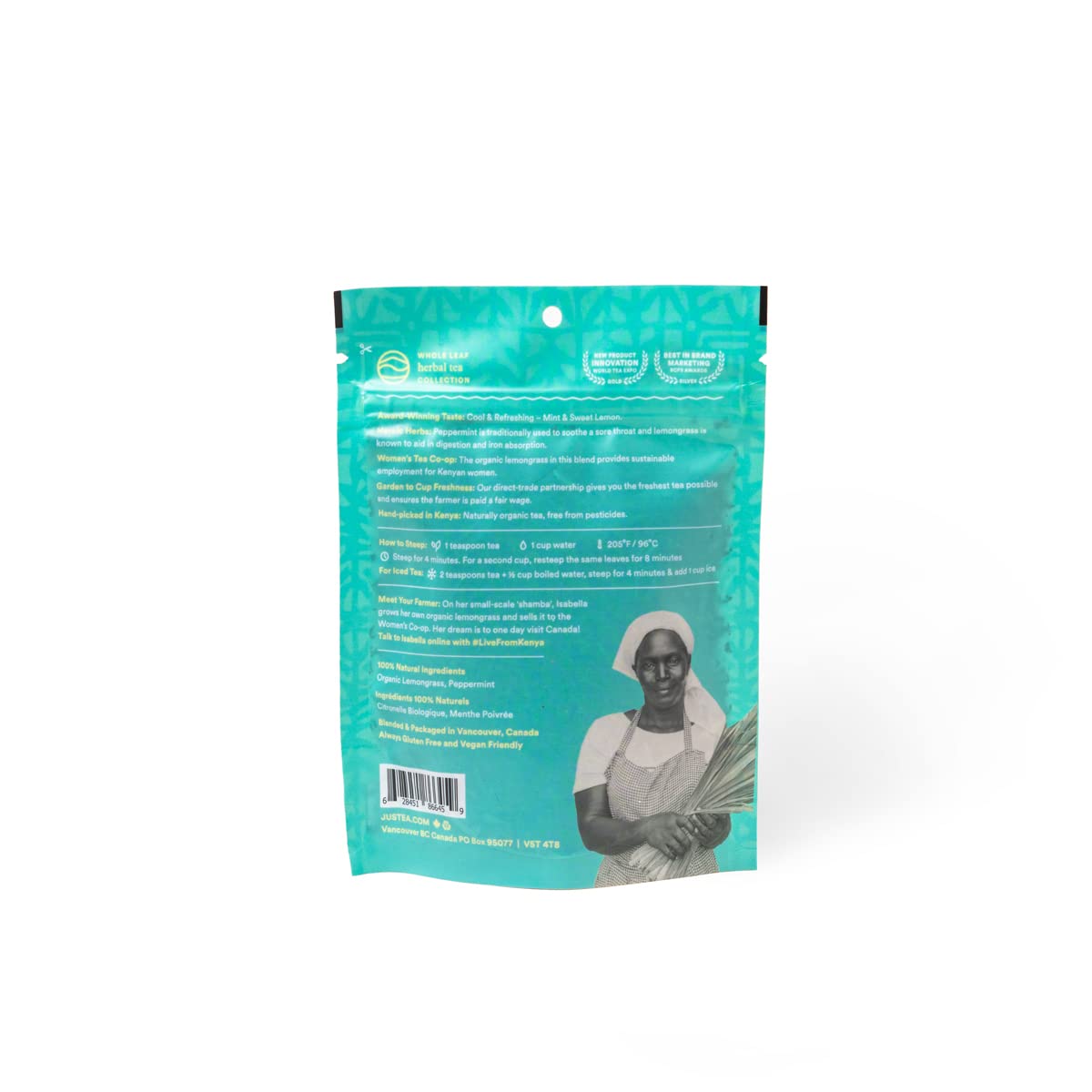 JusTea PEPPERMINT GARDEN | Loose Leaf Herbal Tea | Recyclable Refill Pouch | 40+ Cups (1.6oz) | Caffeine Free | Award-Winning | Fair Trade | Non-GMO |