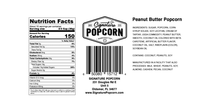 Signature Popcorn, 3-Pack Large Resealable Bags, Peanut Butter, Gourmet Popcorn Snack, Gluten Free