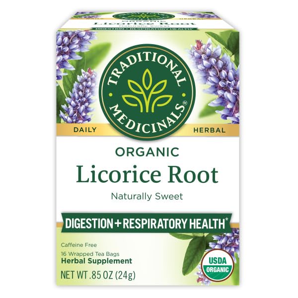Traditional Medicinals Tea, Organic Licorice Root, Soothes the Digestive Tract & Promotes Respiratory Health - Kosher, Non-GMO, Caffeine-Free - 16 Tea