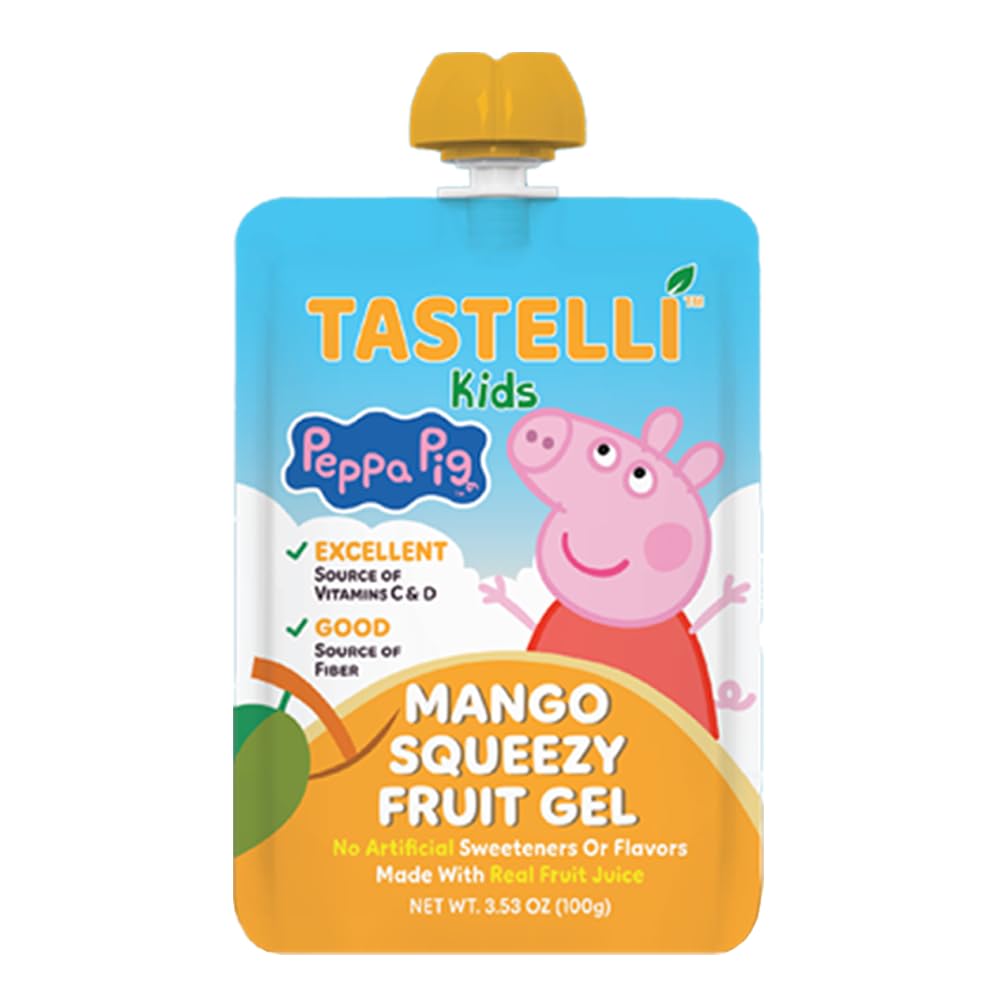 Tastelli Peppa Pig Kids Squeezy Fruit Gel - Mango Flavor - No Artificial Sweeteners or Flavors, Made with Real Fruit Juice, Fiber-Rich Prebiotic Gut