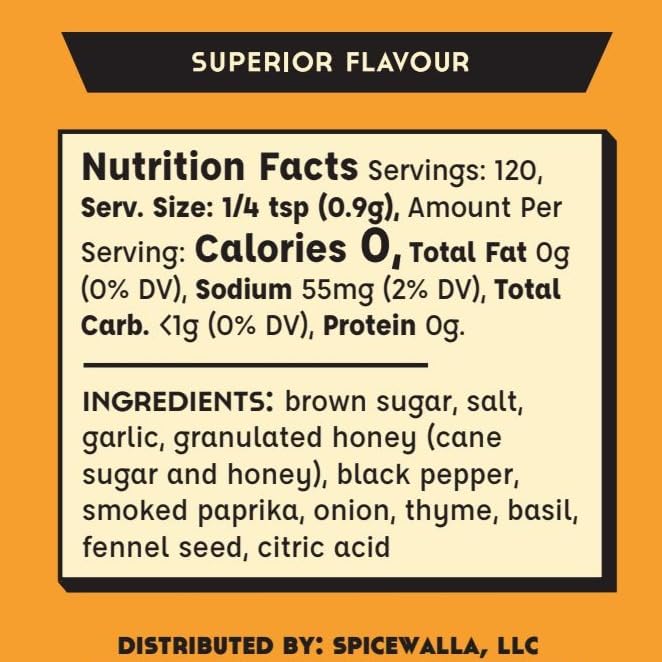 Spicewalla Honey and Herb Rub 3.8 oz | Garlic, Salt, Brown Sugar, Basil, Black Pepper | Non-GMO, Gluten Free, No MSG