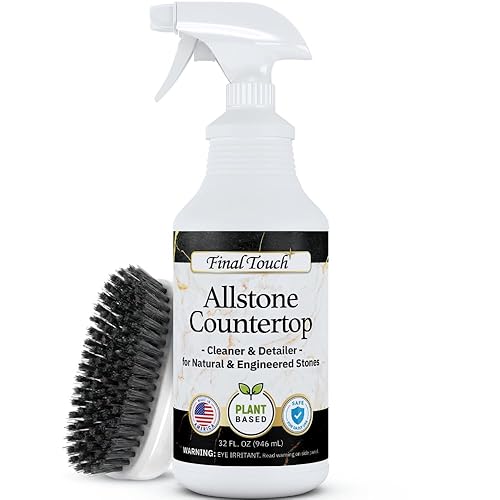 Final Touch AllStone Countertop Cleaner - Plant-Based Stone Safe Cleaning Spray with Scrub Brush - Daily Use Cleaner for Granite, Quartz, Marble