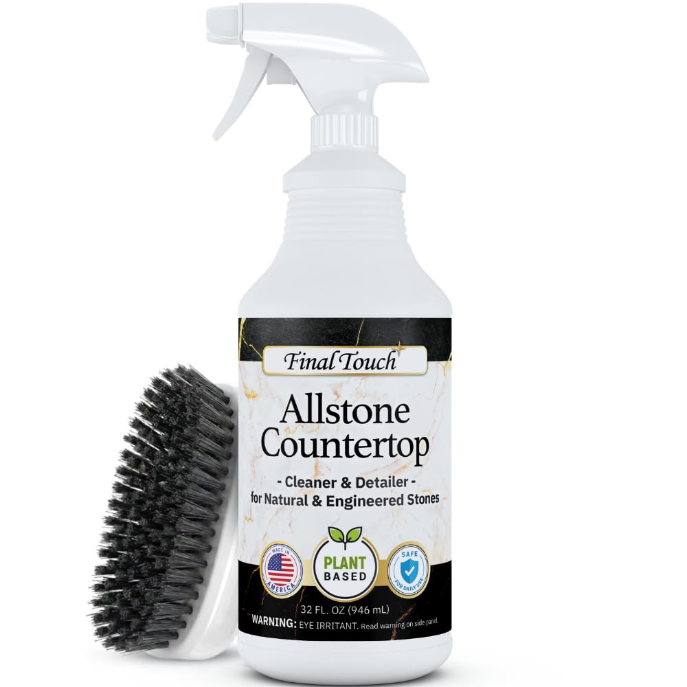 Final Touch AllStone Countertop Cleaner - Plant-Based Stone Safe Cleaning Spray with Scrub Brush - Daily Use Cleaner for Granite, Quartz, Marble