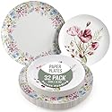 Trendables Heavy Duty Paper Plates Set For 16 Guests - 16 Each Of 8-inch And 10-inch Disposable Plates For Party - Fancy 32 Piece Dinnerware Set