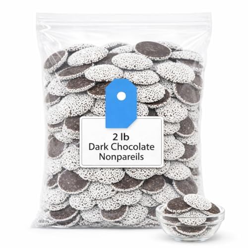 Dark Chocolate Nonpareils, 2 lb Bulk Chocolate Discs with Crisp White Seeds