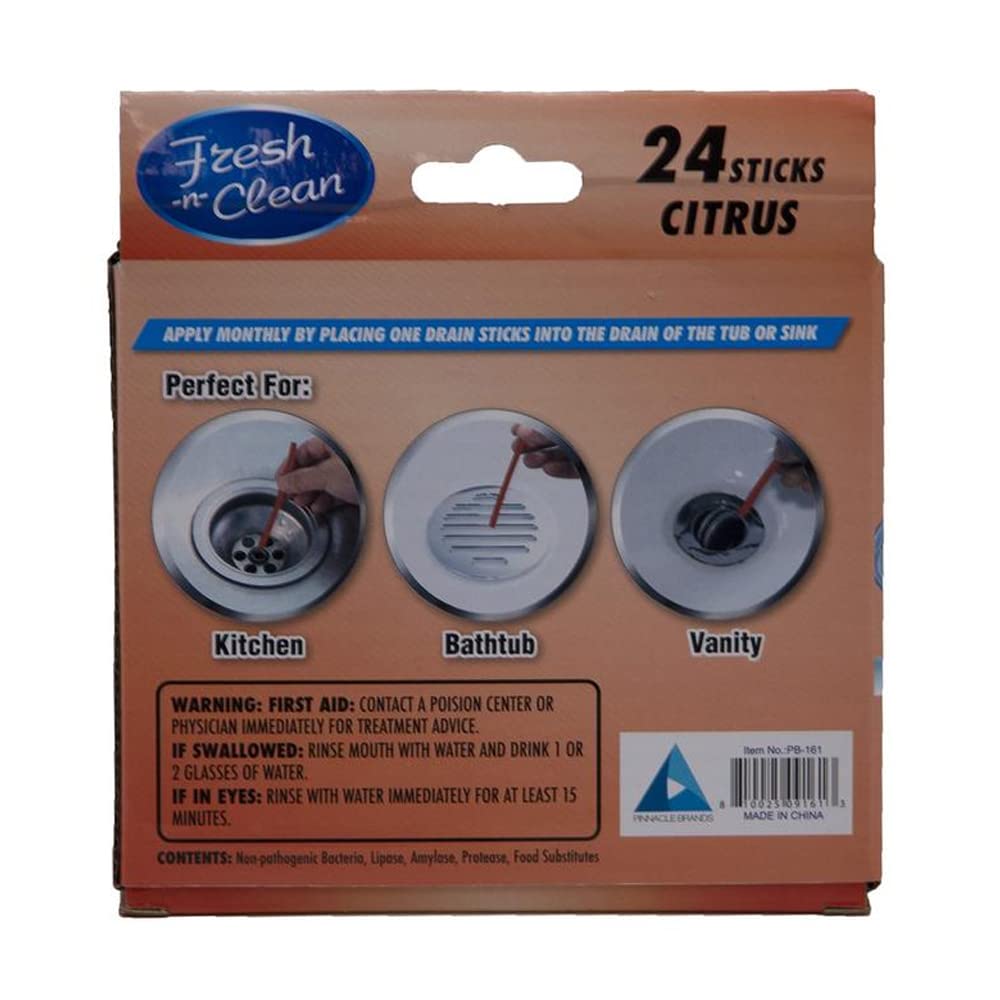 Drain Sticks - Citrus - 24 Sticks Drain Cleaning and Sanitation Sink Freshener Keep Odor Free