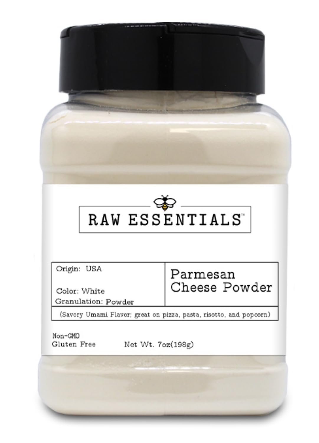 Raw Essentials Parmesan Cheese Powder - Savory Umami Flavors - Pizza, Pasta, Risotto, and Popcorn- 7 Ounce Bottle