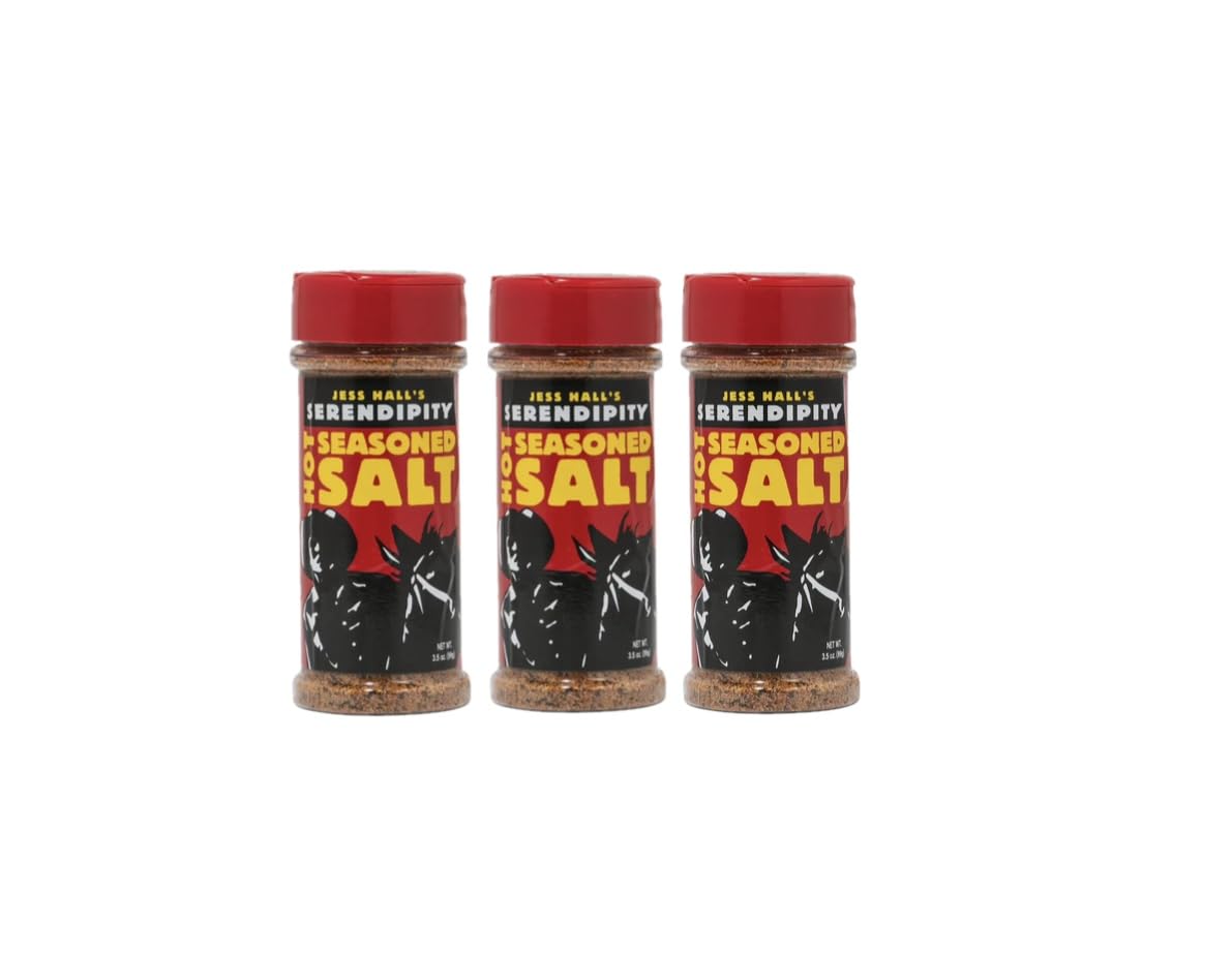 Jess Hall’s Serendipity Hot Seasoned Salt - Spicy All Purpose Seasoning for Wings, Chicken & Fries - Bold Heat with Savory Flavor - 3.5 ounce (3 Pack)