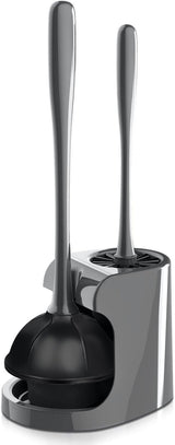 2 in 1 Toilet Brush and Plunger Set - Toilet Brush with Solid Handle, Stand and Holder for Deeply Cleaning in Bathrooms - Plastic Toilet Brush