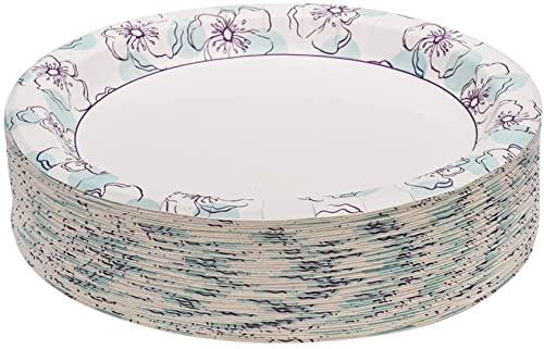 Glad 600-Count Round Paper Plates, 10 Inch Blue Flower Design, 50 Ct x 12 Pack of Heavy Duty Soak Proof Cut Resistant Microwave Safe Plates for Meals