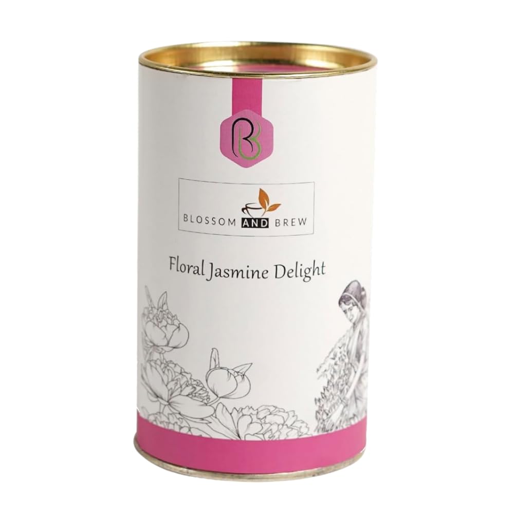 Blossom & Brew Floral Jasmine Delight Darjeeling Green Tea with Pure Jasmine Buds(2.46oz) - Aromatic Whole Leaf Blend from India - Floral Flavor, Low