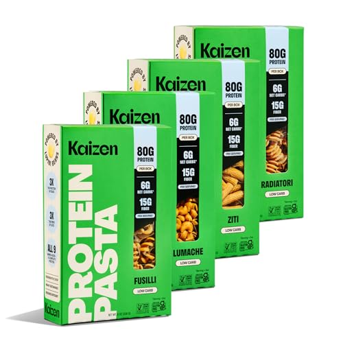 Kaizen Protein Pasta Variety Pack, 20g Protein, Low Carb (6g Net Carbs), Keto-Friendly, Gluten-Free, Plant-Based Lupini Noodles, High Fiber, 8 Ounce