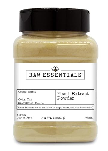 Raw Essentials Yeast Extract Powder - Umami Flavor Enhancer for Broths, Soups, Sauces, and Plant Based Dishes - 8 Ounce Bottle