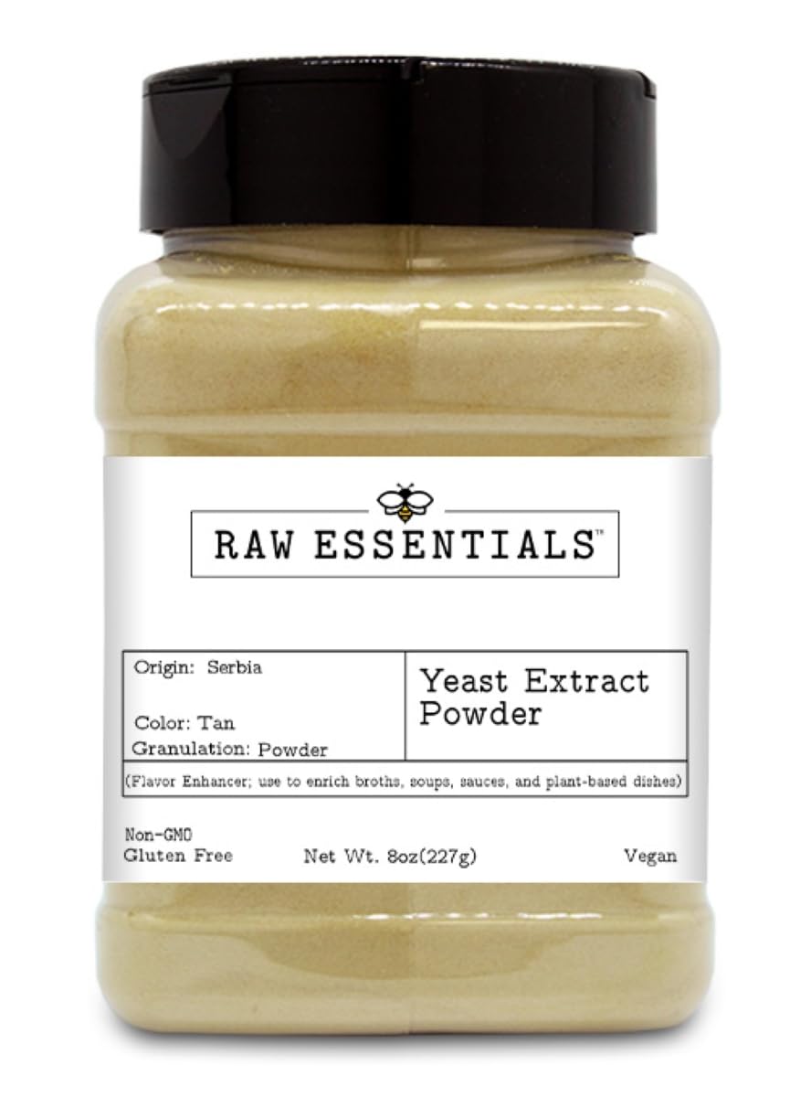 Raw Essentials Yeast Extract Powder - Umami Flavor Enhancer for Broths, Soups, Sauces, and Plant Based Dishes - 8 Ounce Bottle