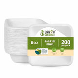 EARTH CLEANSE 6 oz Paper Bowls [200 Pack] - Heavy-Duty Disposable Sugarcane Bowls, Made from Bagasse, Microwave & Leak-Resistant - Great for Cereal