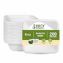 EARTH CLEANSE 6 oz Paper Bowls [200 Pack] - Heavy-Duty Disposable Sugarcane Bowls, Made from Bagasse, Microwave & Leak-Resistant - Great for Cereal