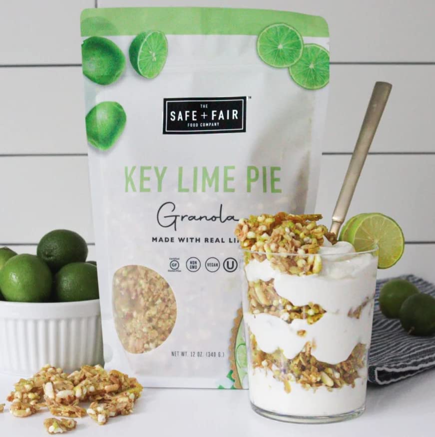Safe + Fair Key Lime Pie Granola - Gluten-Free, Dairy-Free & Vegan Snack - Allergen-Free, Non-GMO, and No Artificial Ingredients - 12oz