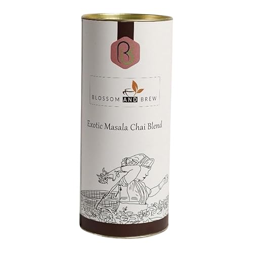 Blossom & Brew Exotic Masala Chai Blend(8.81oz)- Signature Indian Spiced Tea - Black Whole Leaf with Cardamom, Ginger, Clove, Cinnamon & Black Pepper