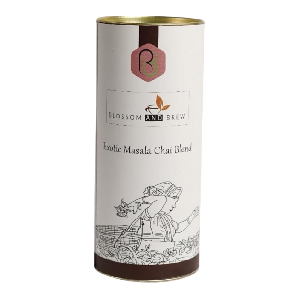 Blossom & Brew Exotic Masala Chai Blend(8.81oz)- Signature Indian Spiced Tea - Black Whole Leaf with Cardamom, Ginger, Clove, Cinnamon & Black Pepper