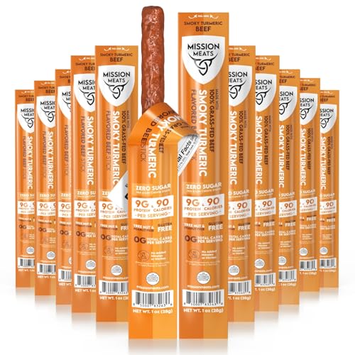 Mission Meats Beef Sticks - 100% Grass Fed & Pasture Raised, Sugar Free, Individually Wrapped Healthy Snacks, Whole 30 & Paleo Friendly, Smoky