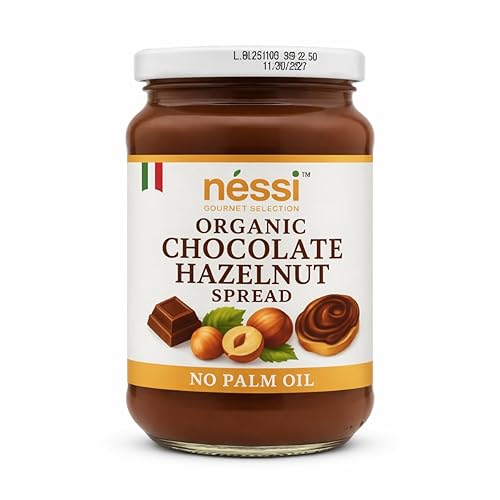 Néssi Organic Chocolate Hazelnut Spread, Gluten Free, No Palm Oil, Italian, 350g Glass Jar
