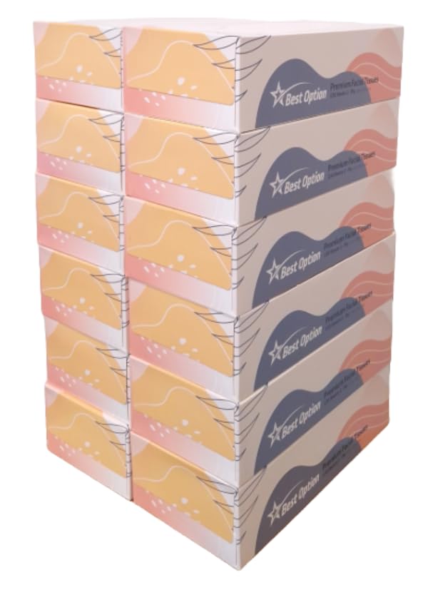 Best Option Soft 2-Ply Facial Tissue White 130-Count Box Pack of 12 for Office